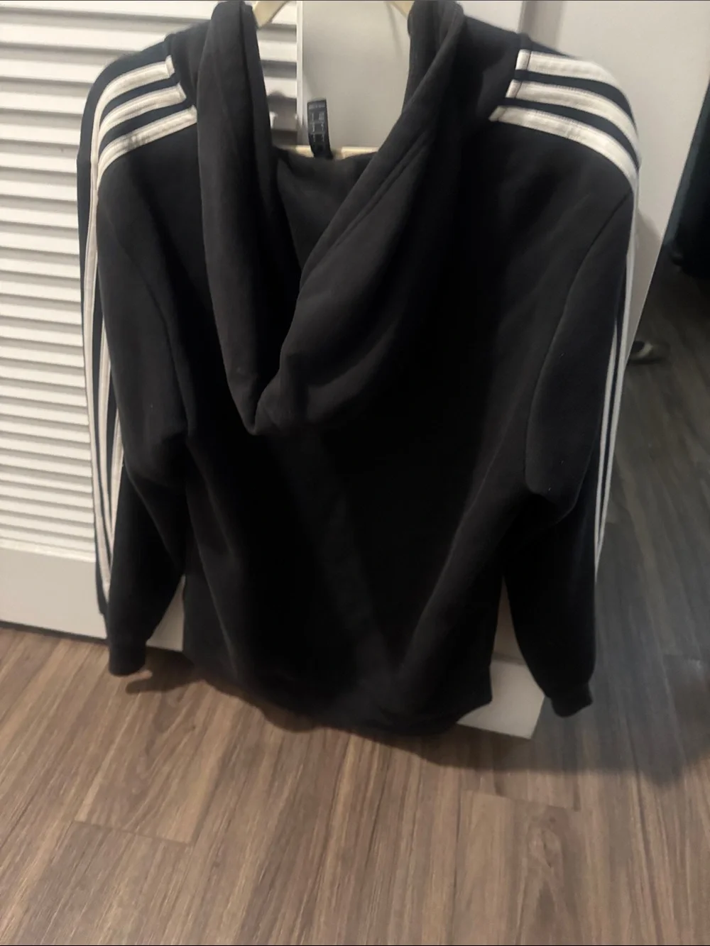 adidas Black Hooded Zip-Up Track Jacket with White Stripes